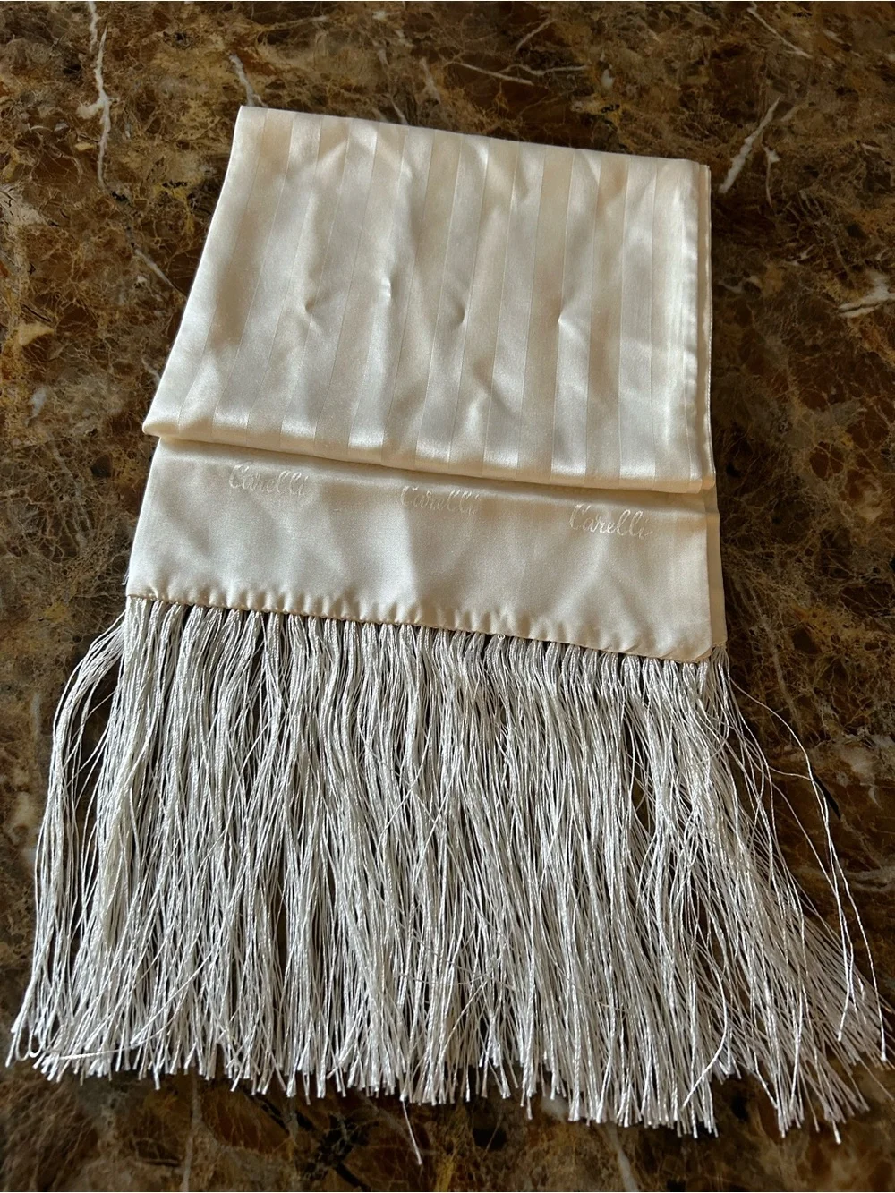 Rinaldo Carelli pure silk (Made In Italy)Cream Fringe Scarf for Men